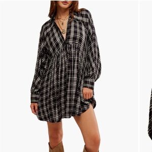 Free People Hoffman Plaid Long Sleeve Mini Dress
